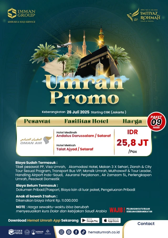 Paket Umroh Reguler 9 Hari 2025 IMMAN GROUP