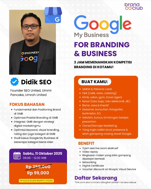 Mini Online Workshop Google My Business for Branding & Business: 3 JAM MEMENANGKAN KOMPETISI BRANDING DI KOTAMU!
