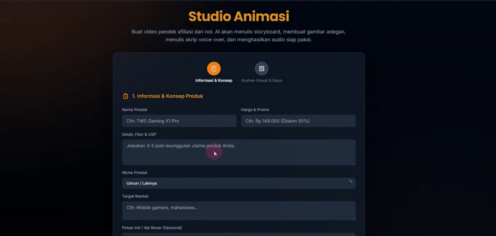 Tampilan Studio Animasi AI PRIME
