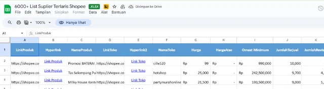 List Suplier Terlaris Shopee