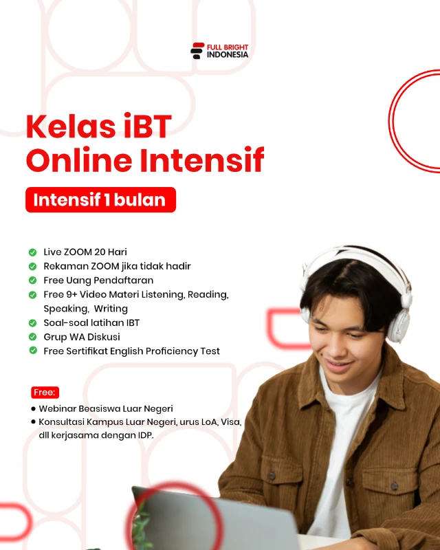 F1- TOEFL IBT Class (LIVE ZOOM, 1 Bulan)