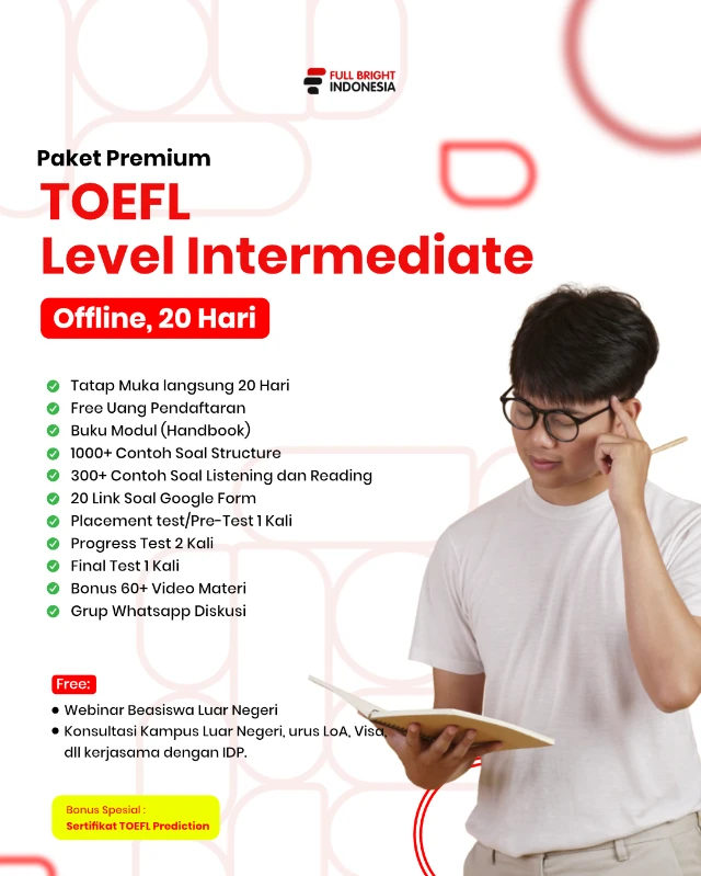 A6- Paket Platinum TOEFL Level Intermediate (Offline, 20 Meeting)