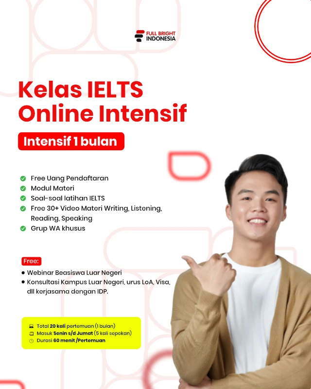 B1- Paket IELTS Level Intermediate LIVE ZOOM (20 Meeting)