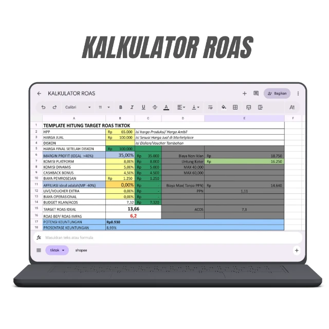 Kalkulator ROAS (Shopee & Tiktokshop)