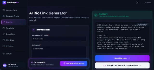 Dashboard - Bio Link Generator