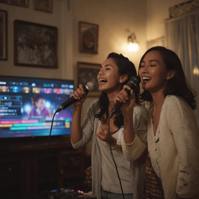 Karaoke bareng teman di rumah