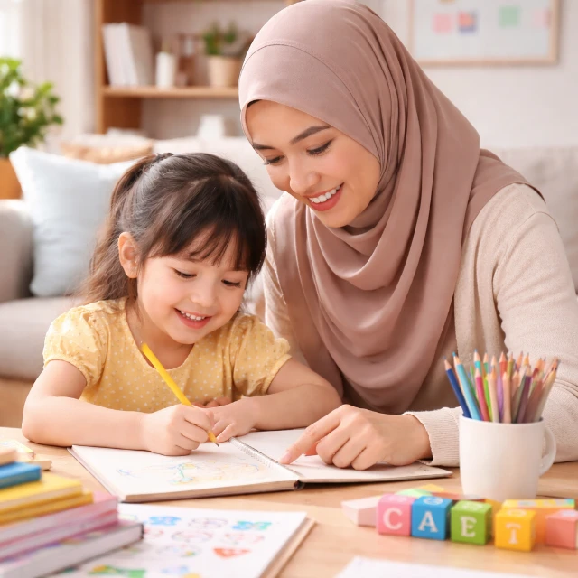Ibu mengajar anak di rumah