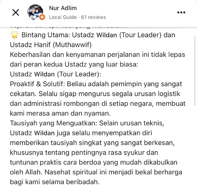 Testimoni Tour Leader