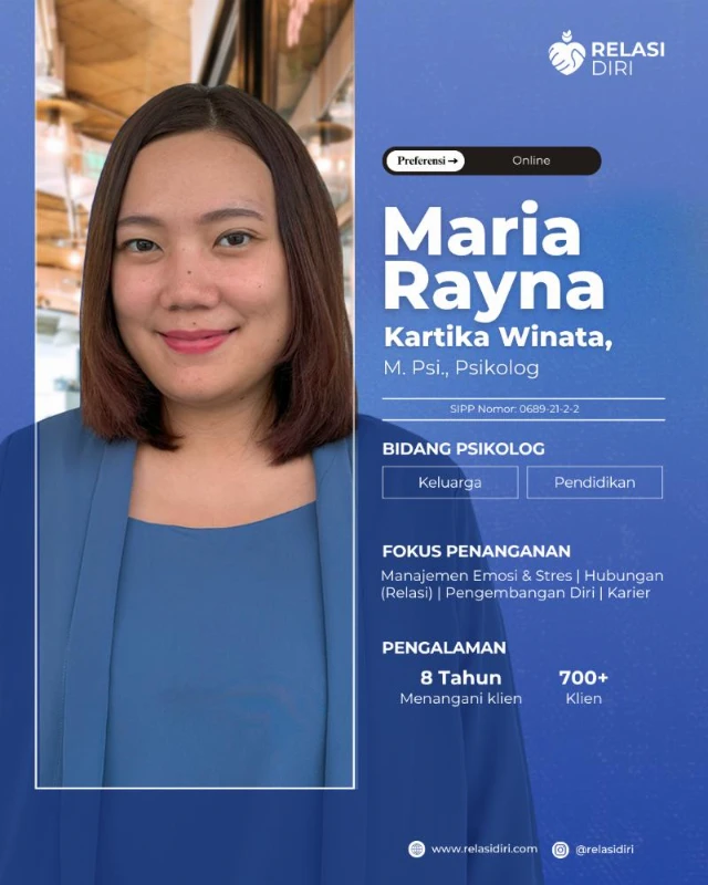 Konseling Online bersama Maria Rayna, M. Psi., Psikolog