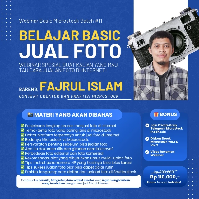 Webinar Basic Microstock Belajar Jual Foto Bareng Fajrul Islam
