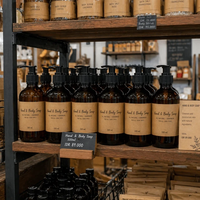 Produk sabun rapi di rak warung & minimarket