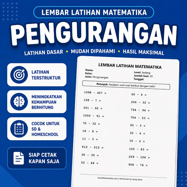 Paket Latihan Pengurangan Juara - 6000 Soal