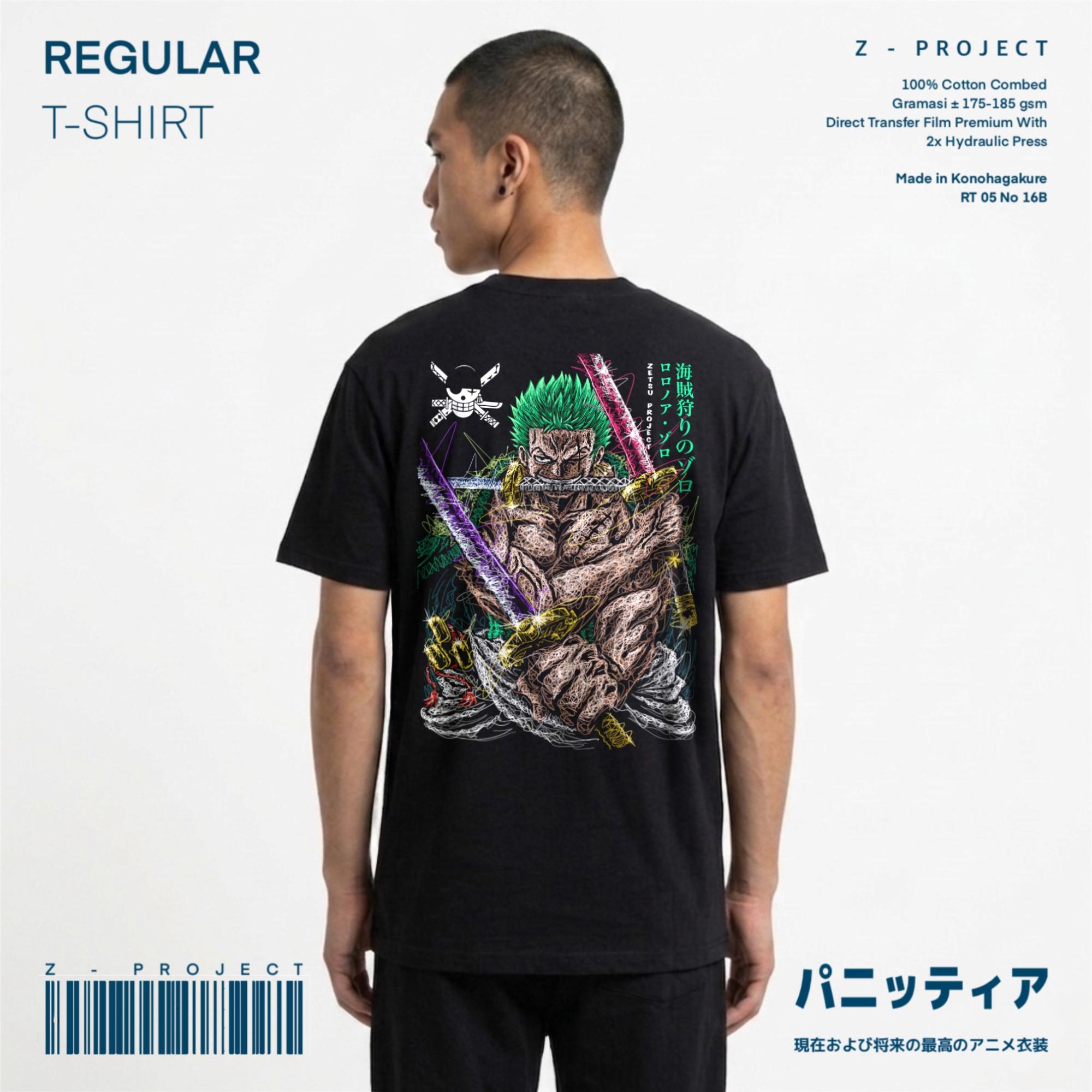 Zetproject Zetsu - Kaos Tshirt Anime Distro Hitam Pria Wanita Lengan Pendek - Zoro Roronoa