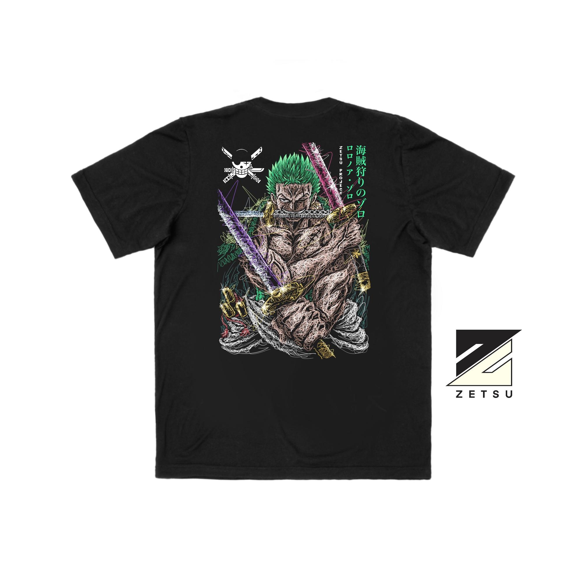 Zetproject Zetsu - Kaos Tshirt Anime Distro Hitam Pria Wanita Lengan Pendek - Zoro Roronoa-4
