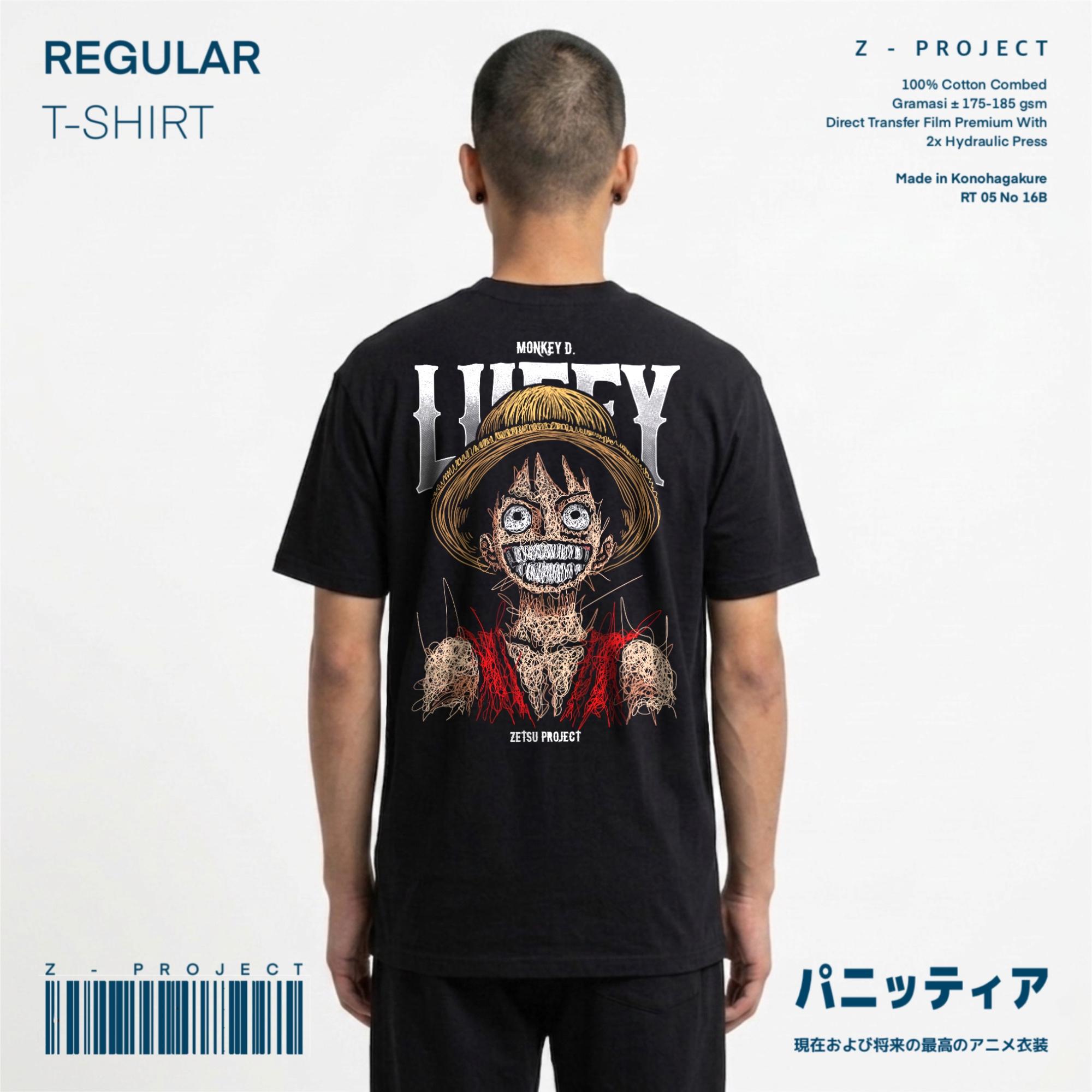 Zetproject Zetsu - Kaos Tshirt Anime Distro Hitam Pria Wanita Lengan Pendek - Luffy