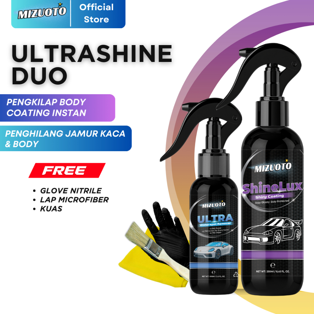Mizuoto - UltraShine Duo - Paket Obat Jamur Pengkilap Body Ultra Pembersih Jamur Kaca Waterspot ShineLux Pengkilap Body Glossy Sealant