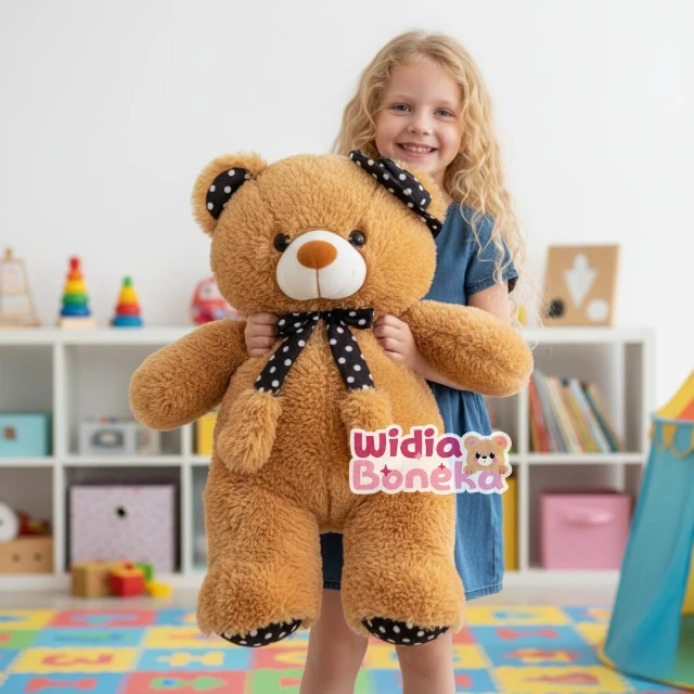 Boneka Teddy Bear L Topi Syal 45cm Dolls Plastik