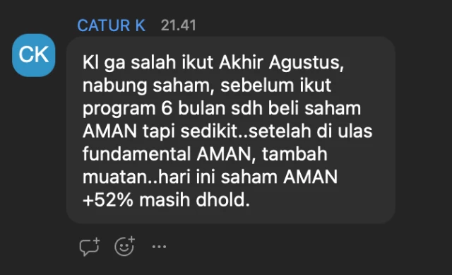 Testimoni member Earnfinc tentang saham AMAN