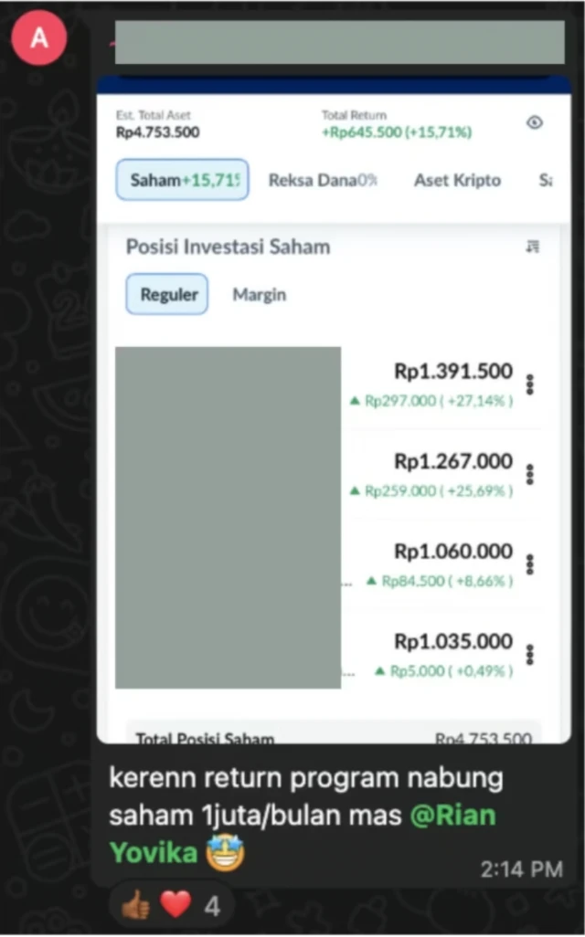 Testimoni member return program nabung saham
