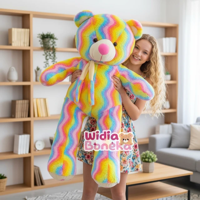 Widia Boneka Beruang Teddy Bear Rainbow Pink Ungu Tinggi 1.2 meter Bear Pelangi