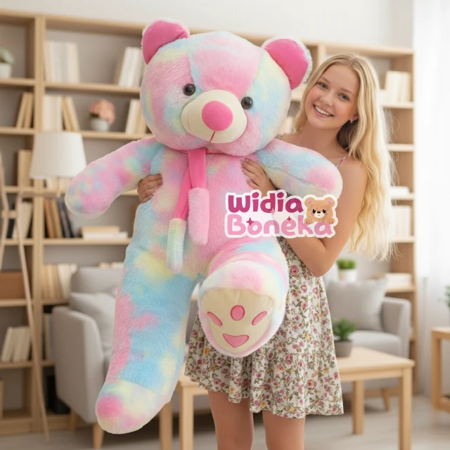 Boneka Teddy Bear Rainbow Telapak Syal Jumbo 90cm