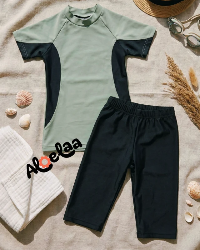 Baju Renang Anak Laki-laki Premium Anti UV (UPF 50+) - Aloelaa Black Sage: Tide Edition