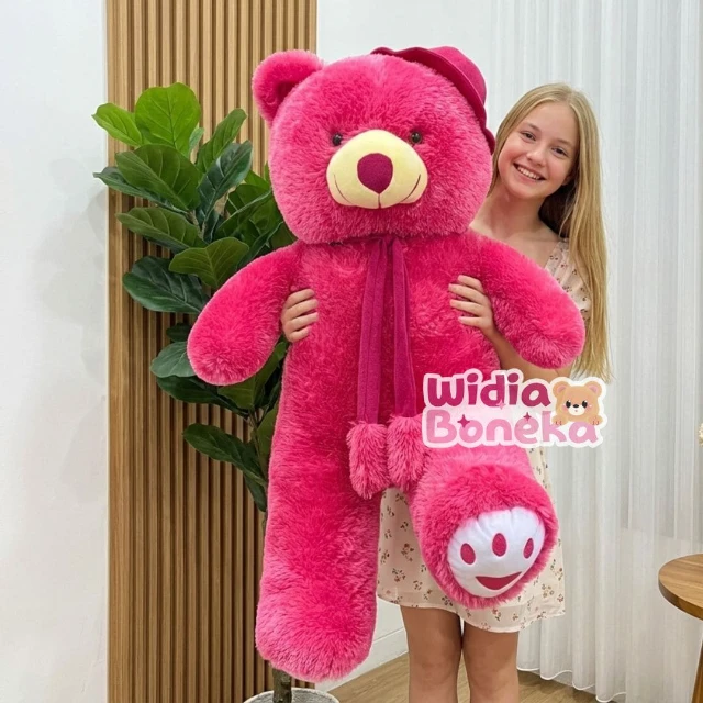 Boneka Teddy Bear Syal Topi Telapak JUMBO 90cm