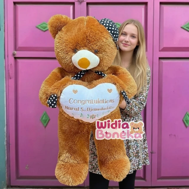Widia Boneka Custom Nama Beruang Teddy Bear Jumbo 90 cm Topi Syal
