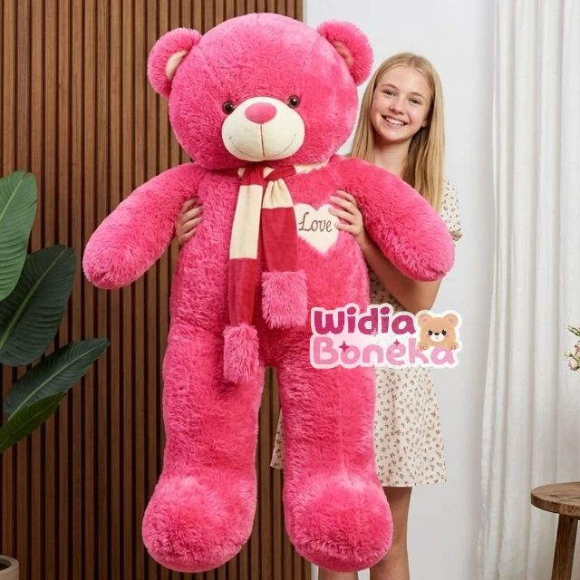 Boneka jumbo beruang teddy bear syal love 1 Meter