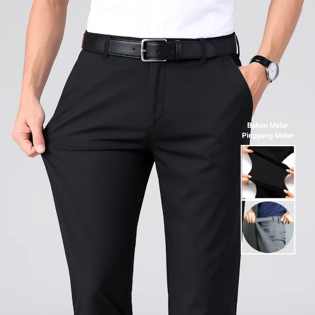 Size 40-45 Babazeg Celana Formal Bahan Melar/Stretch Slim Fit Pria Jumbo Pinggang Melar