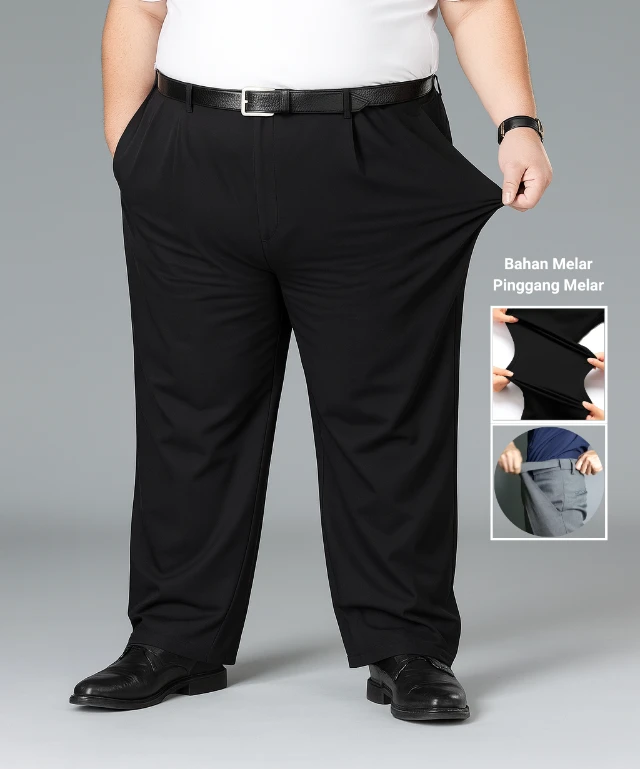 Size 46 - 60 Babazeg Celana Formal Bahan Melar/Stretch Reguler Pria Super Jumbo Pinggang Melar
