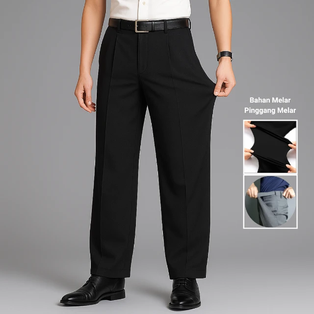 Size 27 - 39 Babazeg Celana Formal Bahan Melar/Stretch Reguler Pria Pinggang Melar