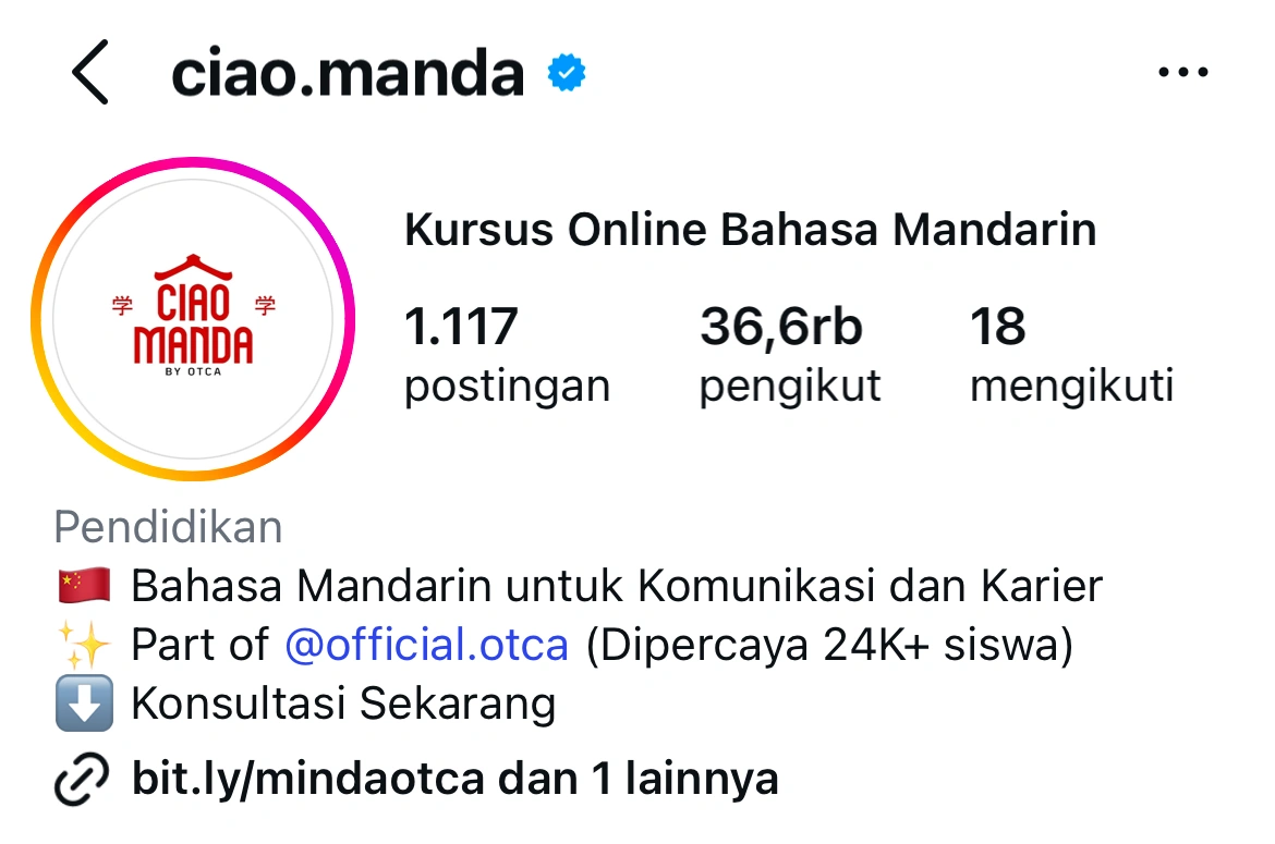 Profil Instagram Ciao Manda terverifikasi