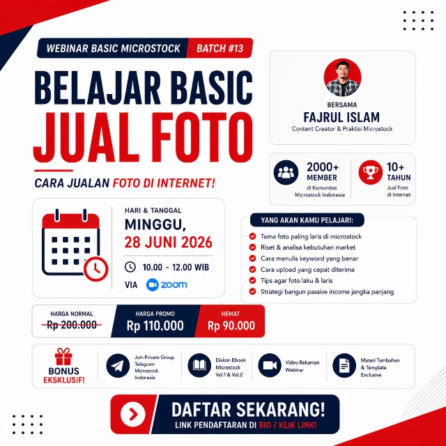 Webinar Basic Microstock Belajar Jual Foto Bareng Fajrul Islam